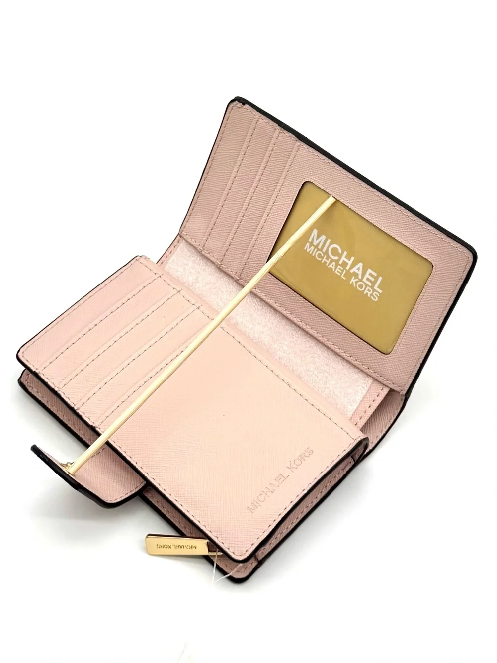 Michael Kors Medium Jet Set Travel Zip Chain Bifold Wallet Powder Blush